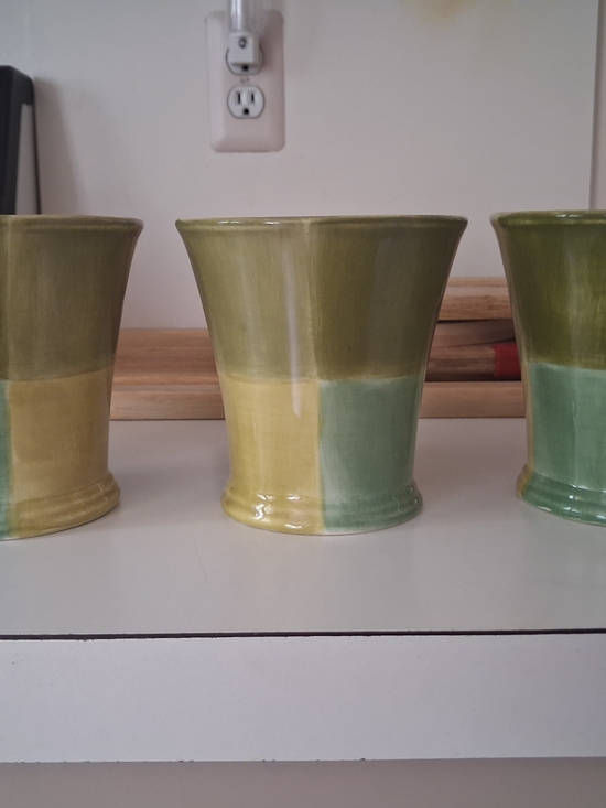 quadrettini Other - Handmade Ceramic Mug Trio - Olive, Yellow, Seafoam